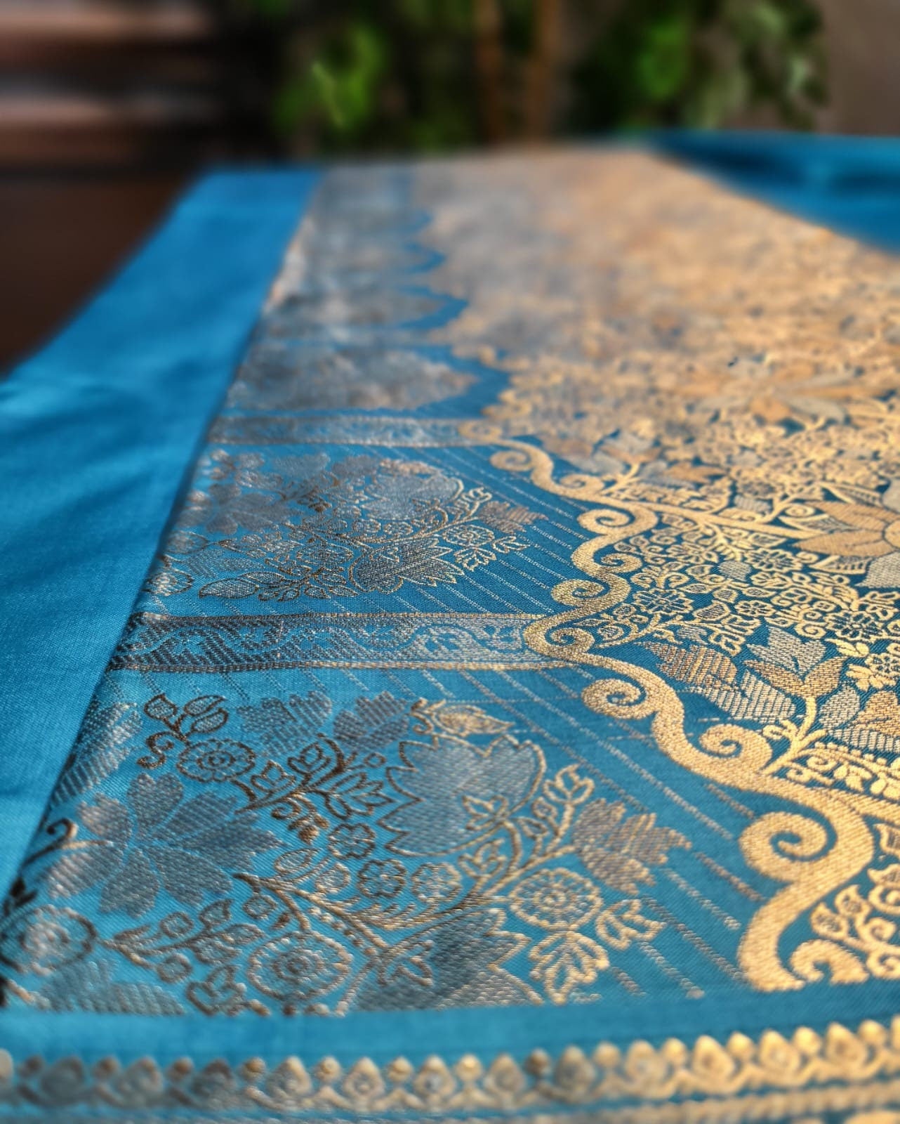 Tranquil Blue Bliss: Banarasi Silk Saree with Golden Zari Elegance