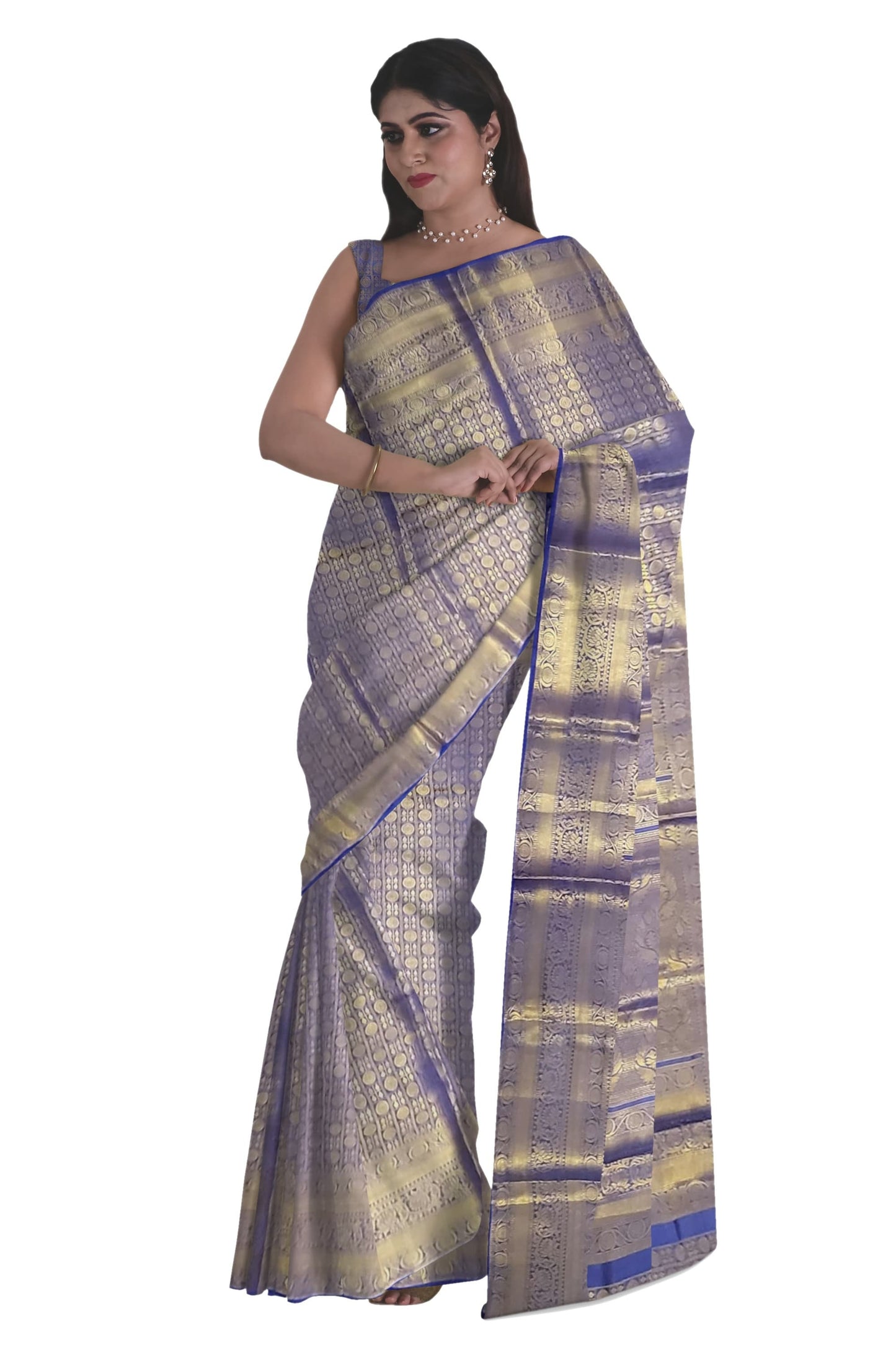 Dual Shade Blue & Golden Banarasi Brocade Saree . This elegant Sari is handmade and authentic . Perfect for weddings and celebrations