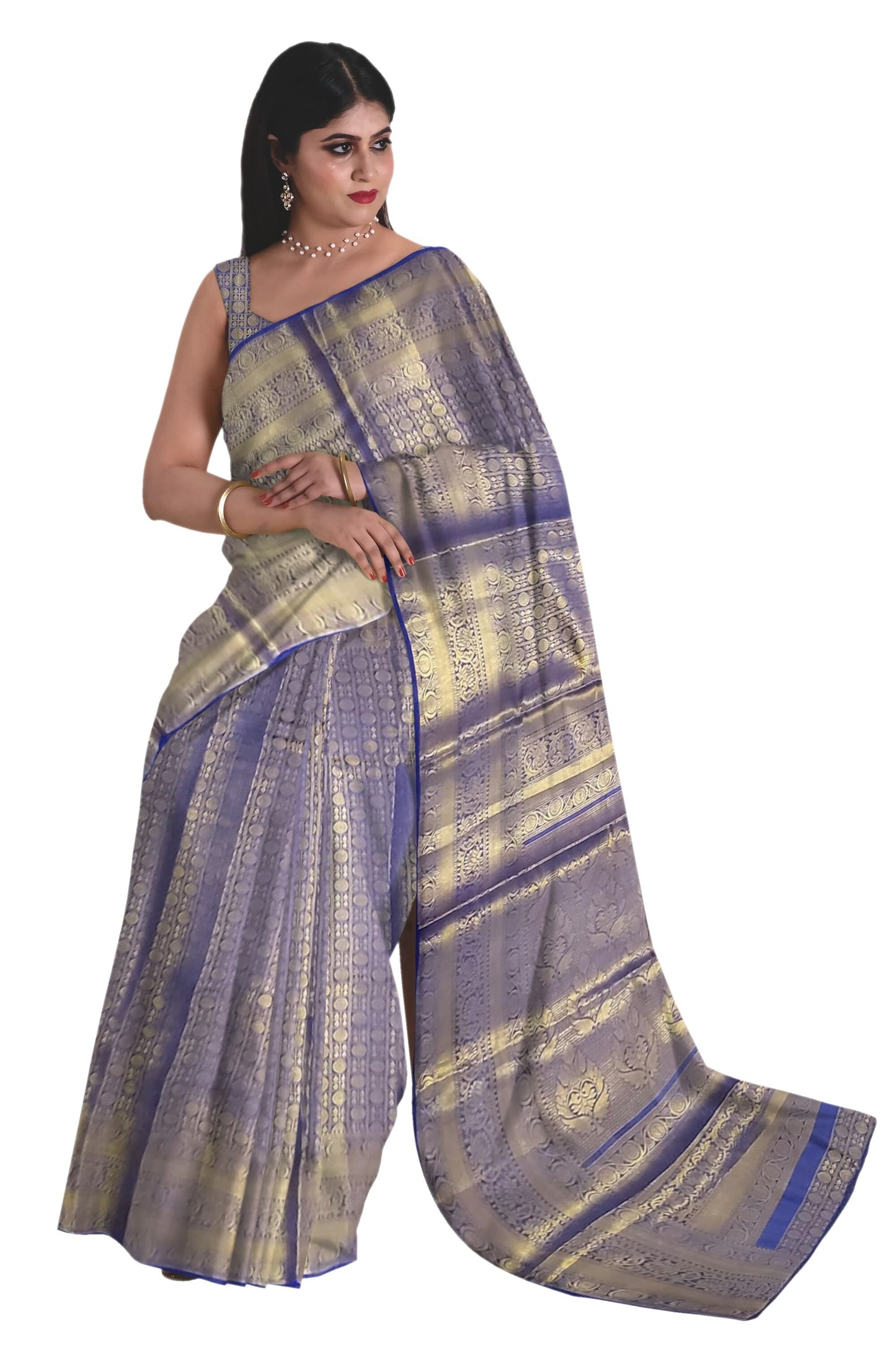 Dual Shade Blue & Golden Banarasi Brocade Saree . This elegant Sari is handmade and authentic . Perfect for weddings and celebrations