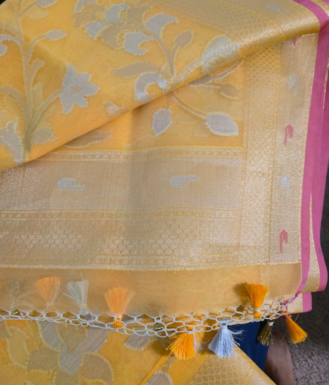 Elegant Yellow Organza Saree – Lightweight & Festive Wear