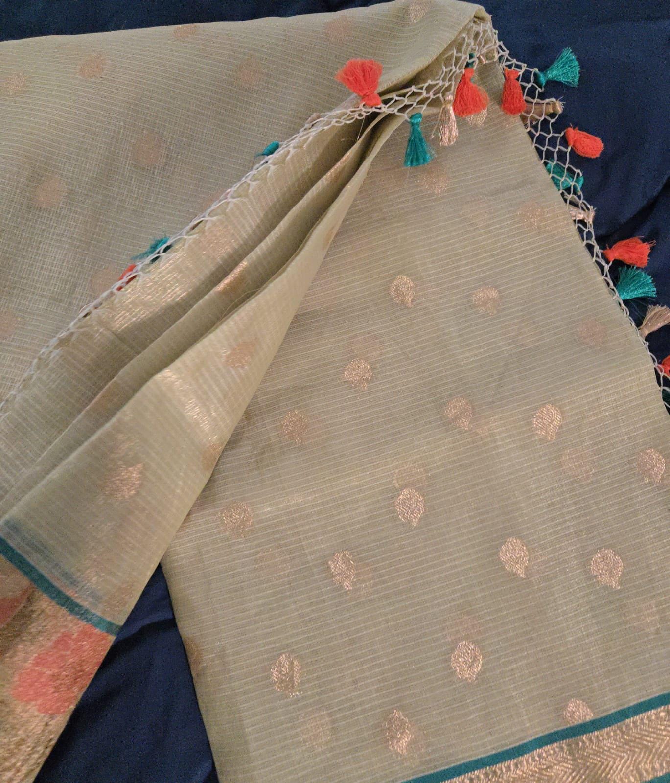 Elegant cream/ off-white Organza Saree with Multicolour Embroidery – Festive & Wedding Wear