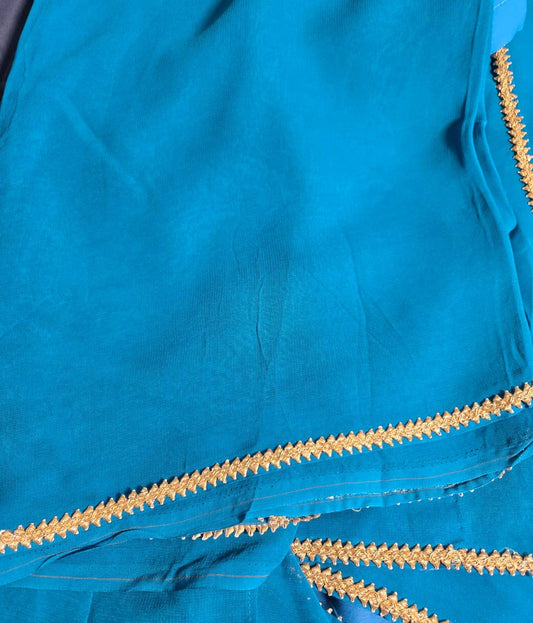 Elegant Blue Georgette Plain Saree with Delicate Border | Lightweight Festive Wear | Indian Ethnic Saree with matching satin petticoat