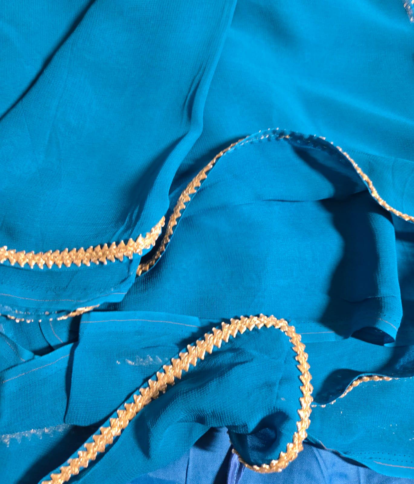 Elegant Blue Georgette Plain Saree with Delicate Border | Lightweight Festive Wear | Indian Ethnic Saree with matching satin petticoat