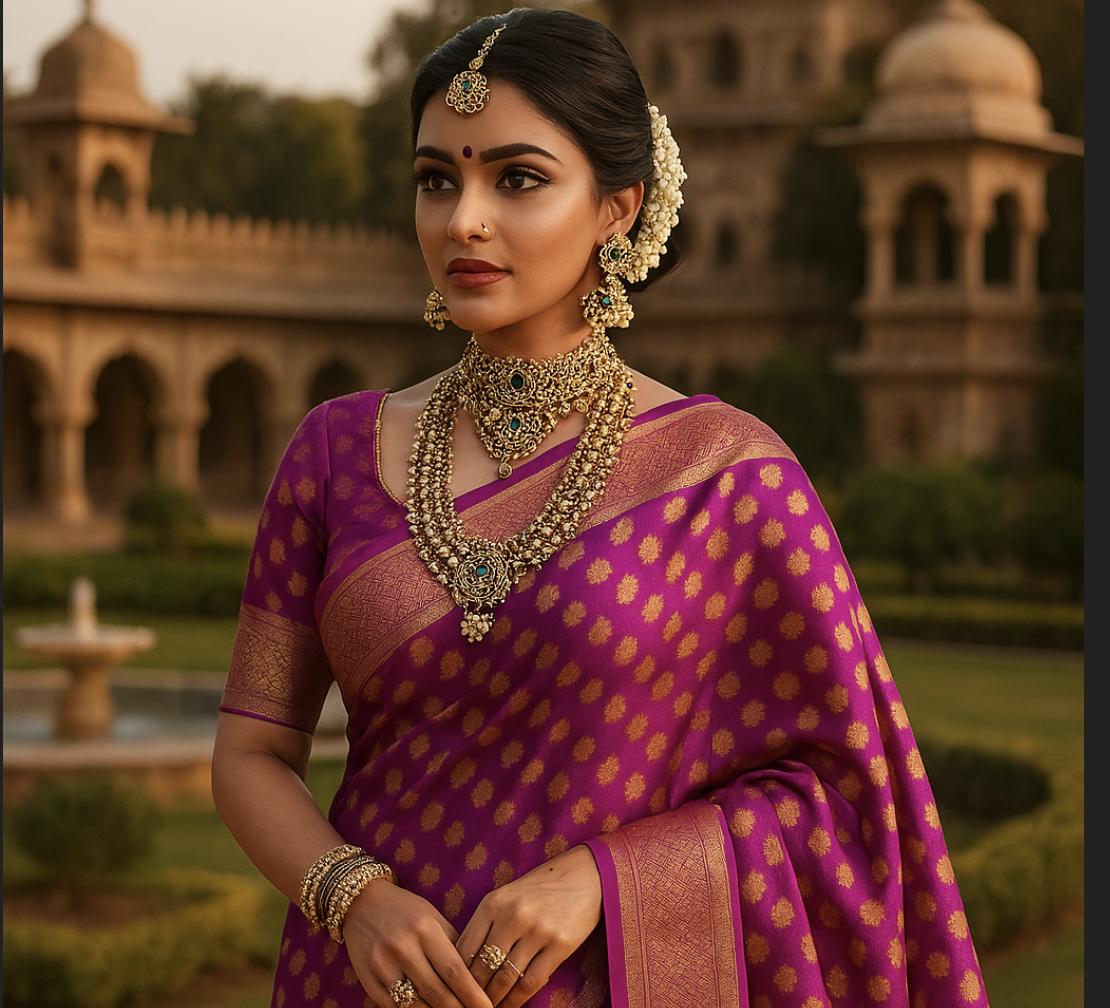 Pink and golden Banarasi Brocade Saree . This elegant Sari is handmade and authentic . Perfect for weddings and celebrations