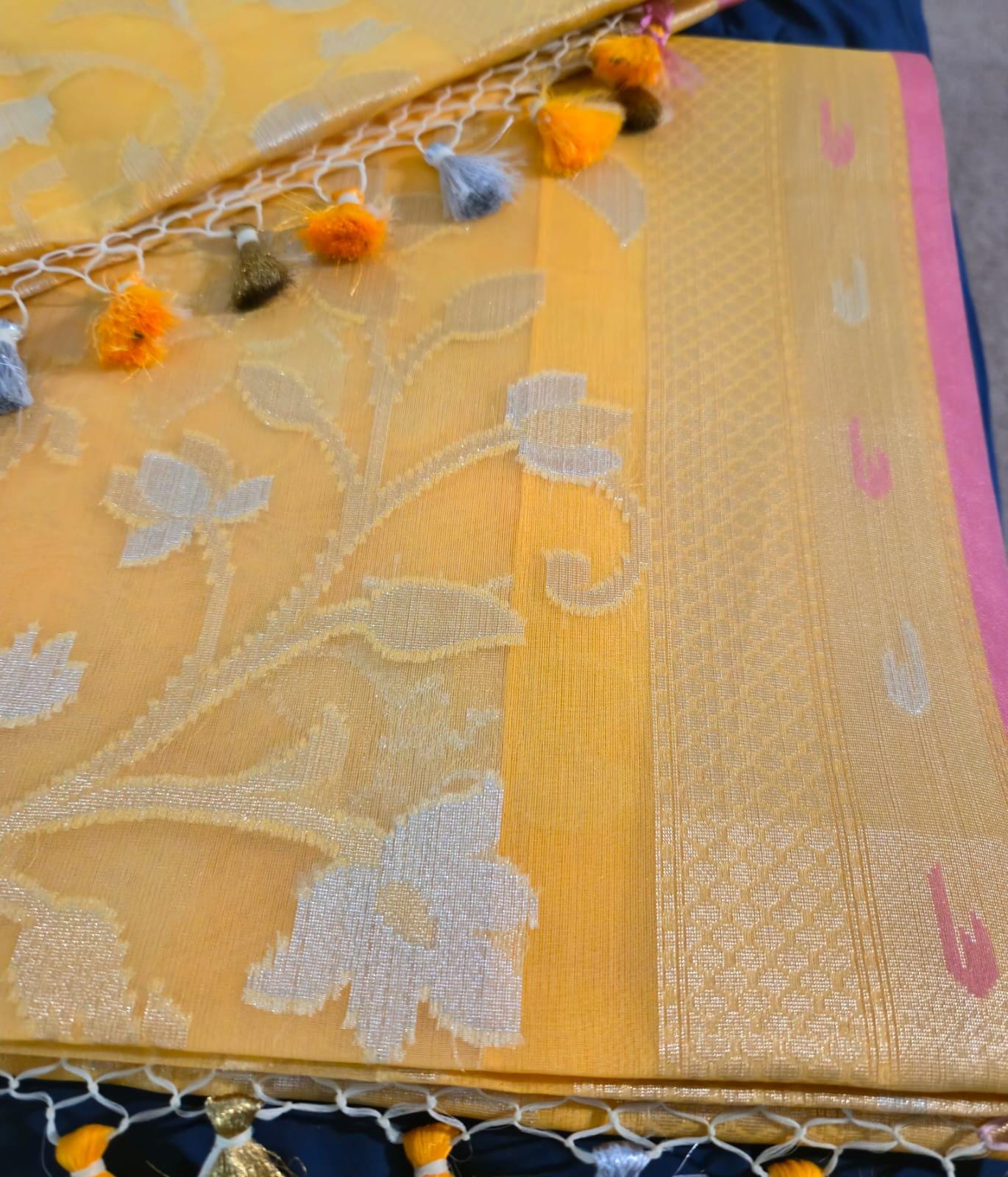 Elegant Yellow Organza Saree – Lightweight & Festive Wear
