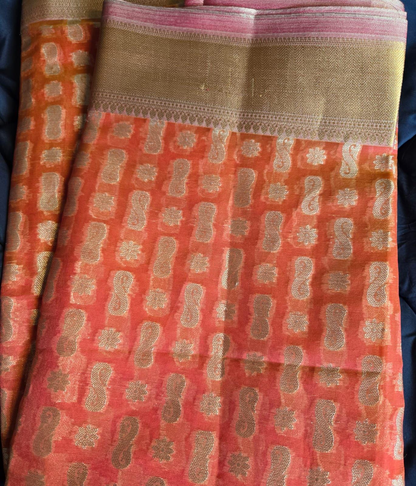 Elegant Orange Organza Saree – Lightweight & Festive Wear