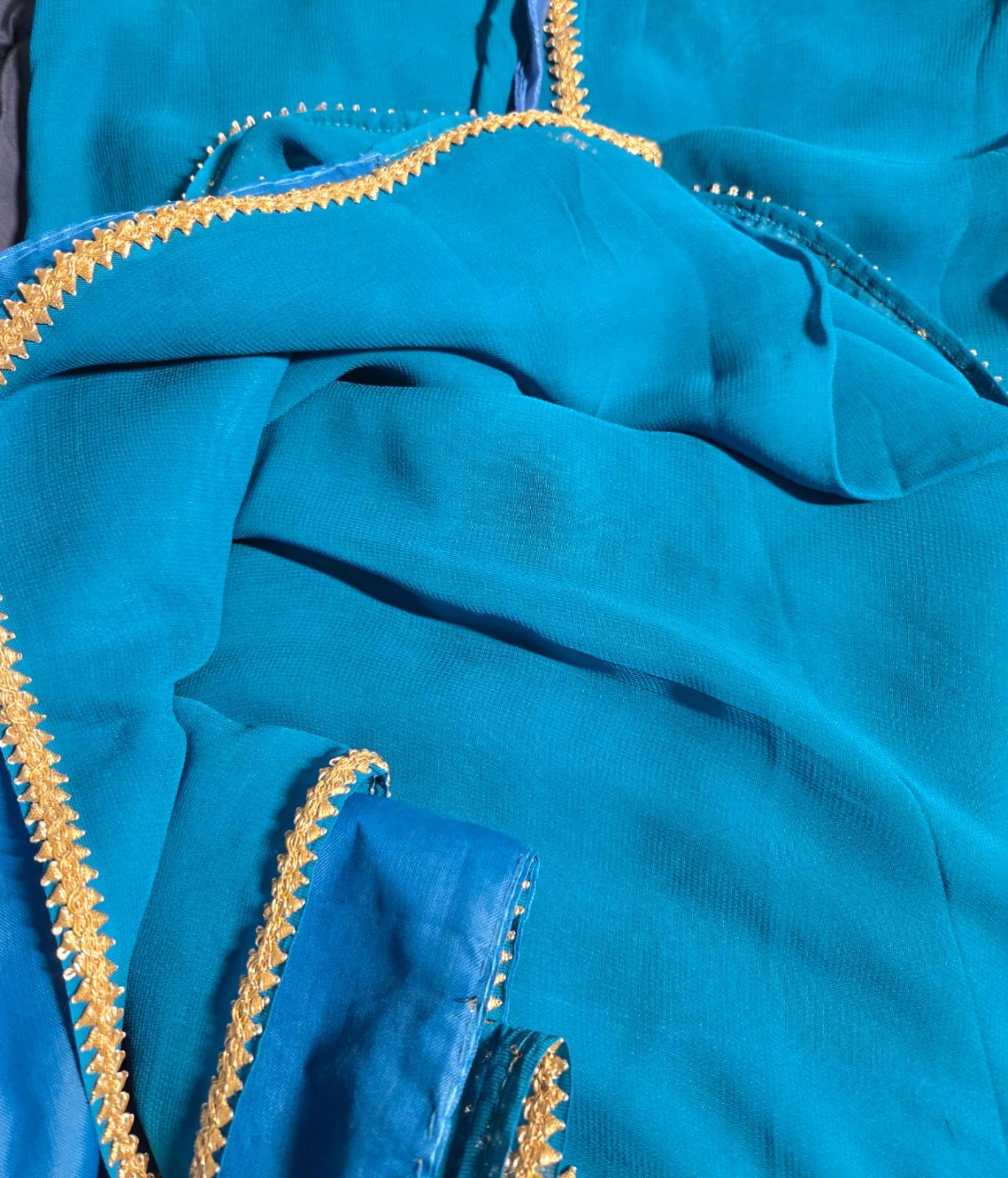 Elegant Blue Georgette Plain Saree with Delicate Border | Lightweight Festive Wear | Indian Ethnic Saree with matching satin petticoat