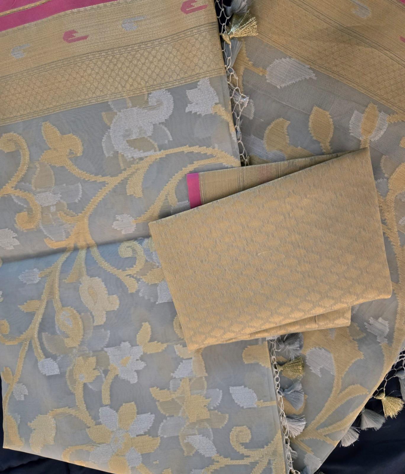 Elegant Light Grey Organza Saree –Lightweight & Festive Wear