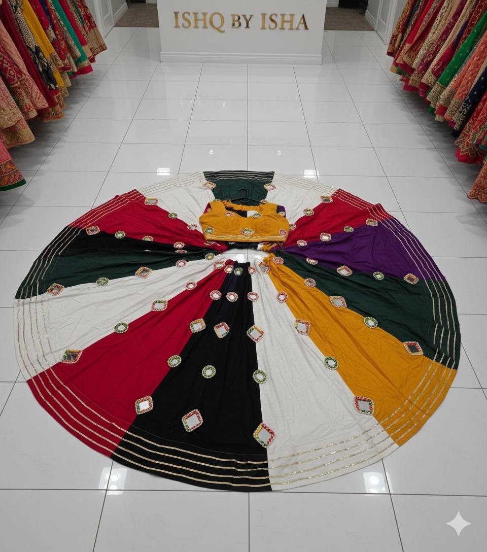 Garba Print Lehenga |Multicolored Ethnic Skirt | Navratri Ghagra Choli | Handmade Indian Festival Outfit