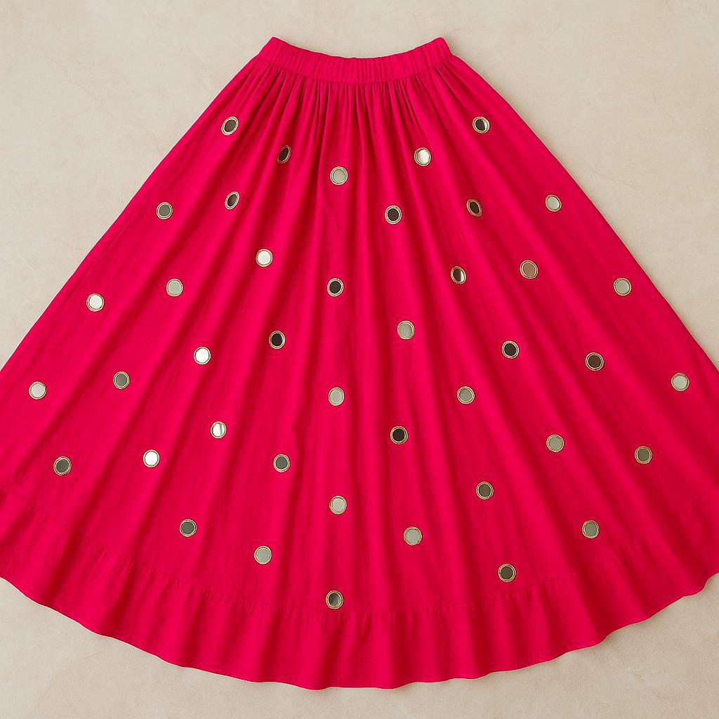 Pink Skirt with Artificial Mirror Work 10 m flair | Festive & Party Wear | Ishq by Isha