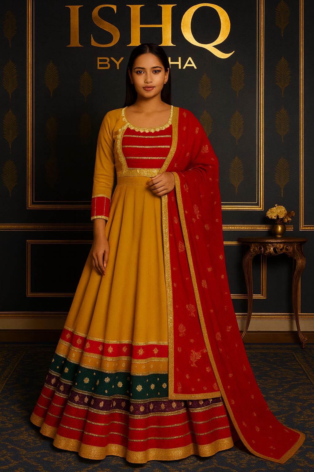 Garba Print Lehenga | yellow red Multicolored Ethnic Skirt | Navratri Ghagra Choli | Handmade Indian Festival Outfit