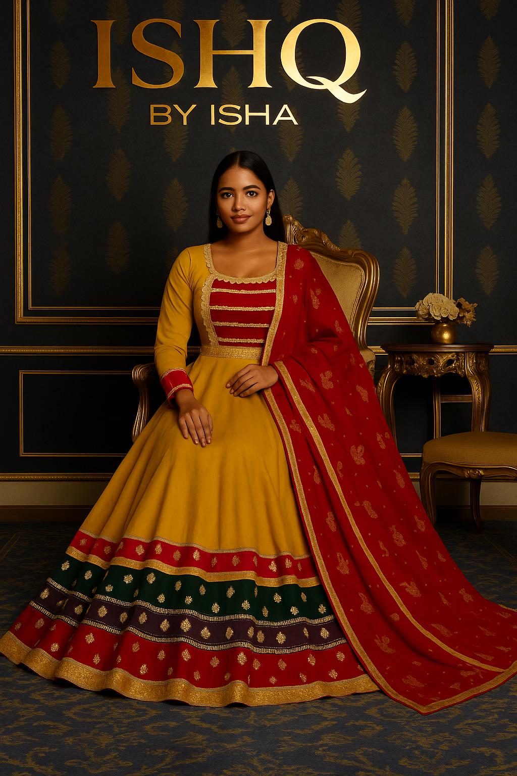 Garba Print Lehenga | yellow red Multicolored Ethnic Skirt | Navratri Ghagra Choli | Handmade Indian Festival Outfit