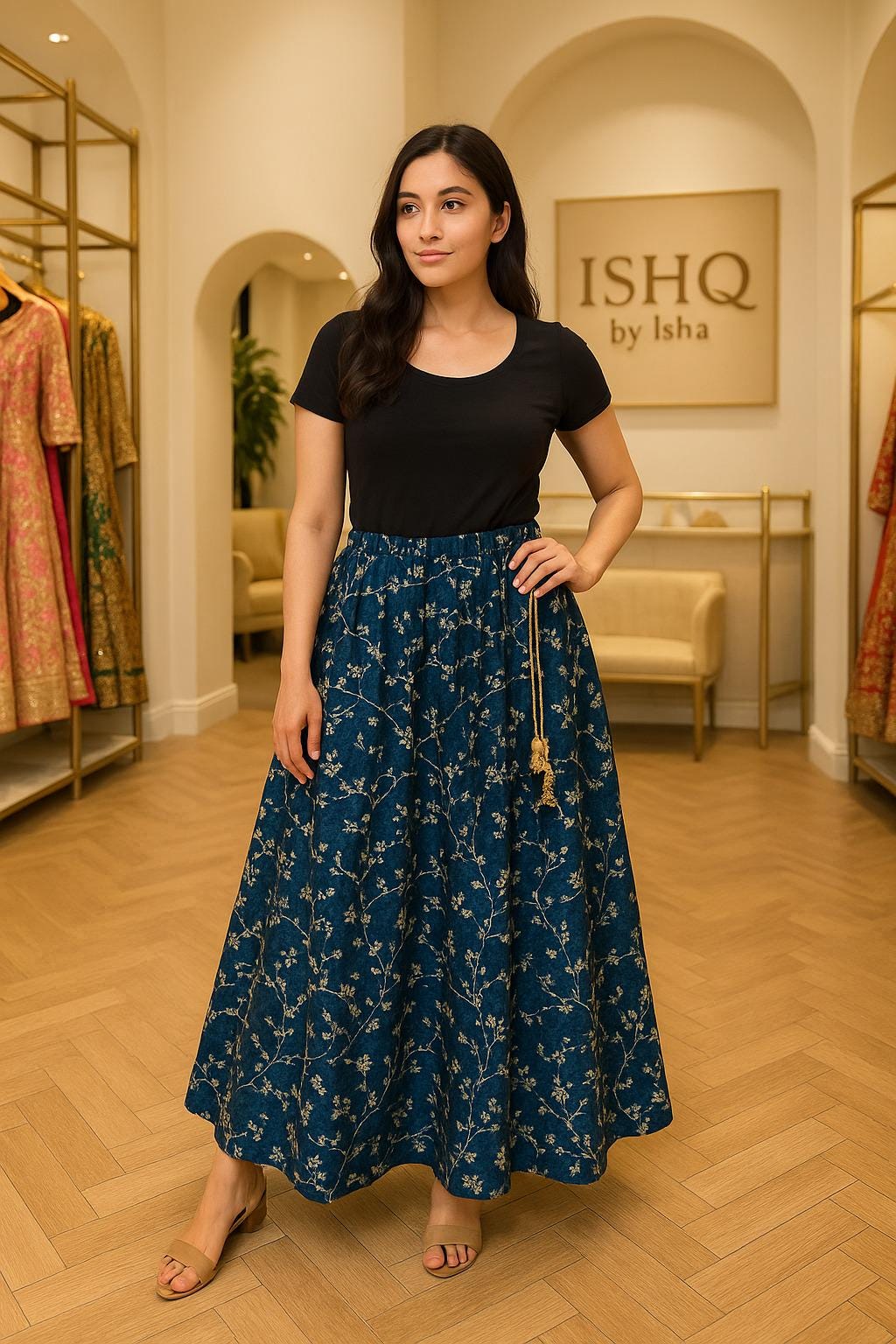 Handcrafted Designer teal blue zari work Skirt | Ethnic Partywear | Ishq by Isha