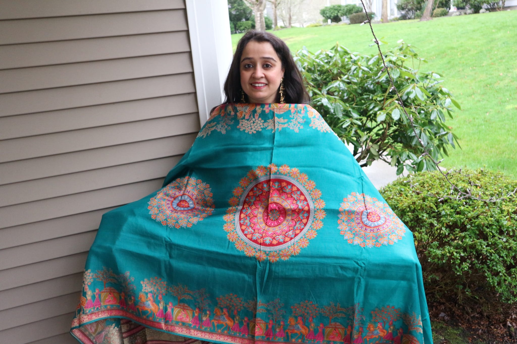 Caravan in Turquoise - Silk Dupatta