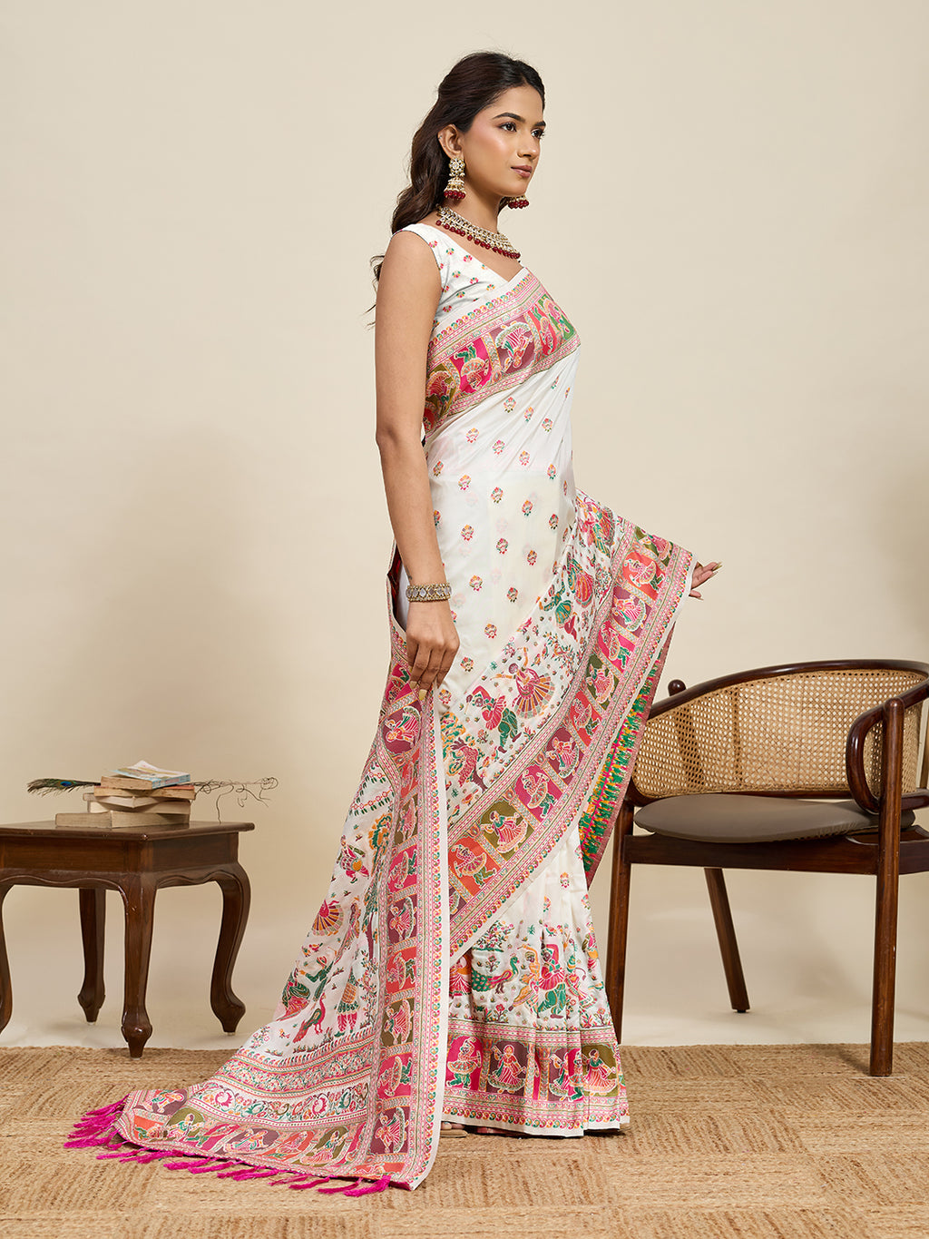 Pashmina silk saree with meenakari weaving work
