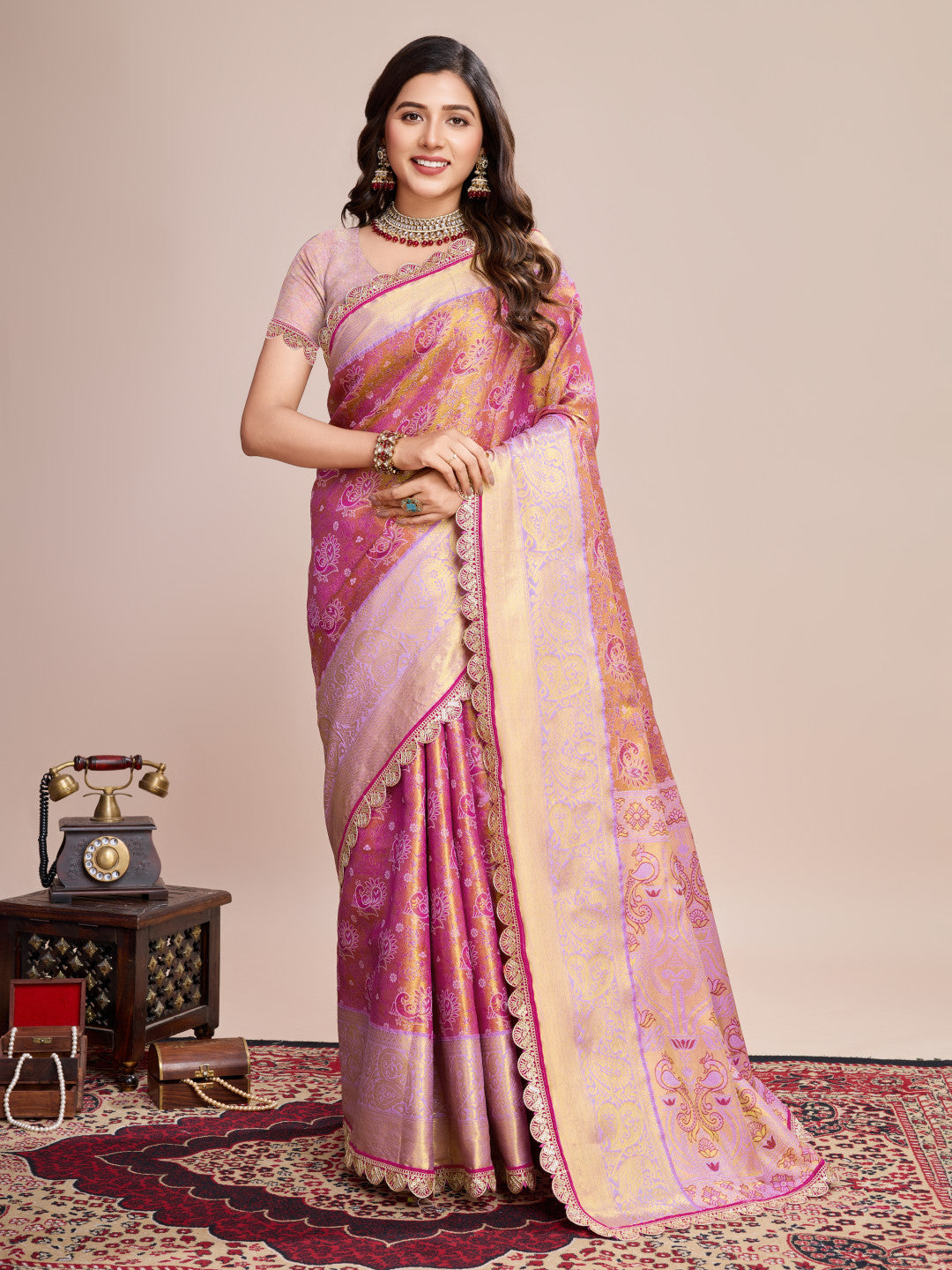 Kanjivaram silk saree with zari weaving work