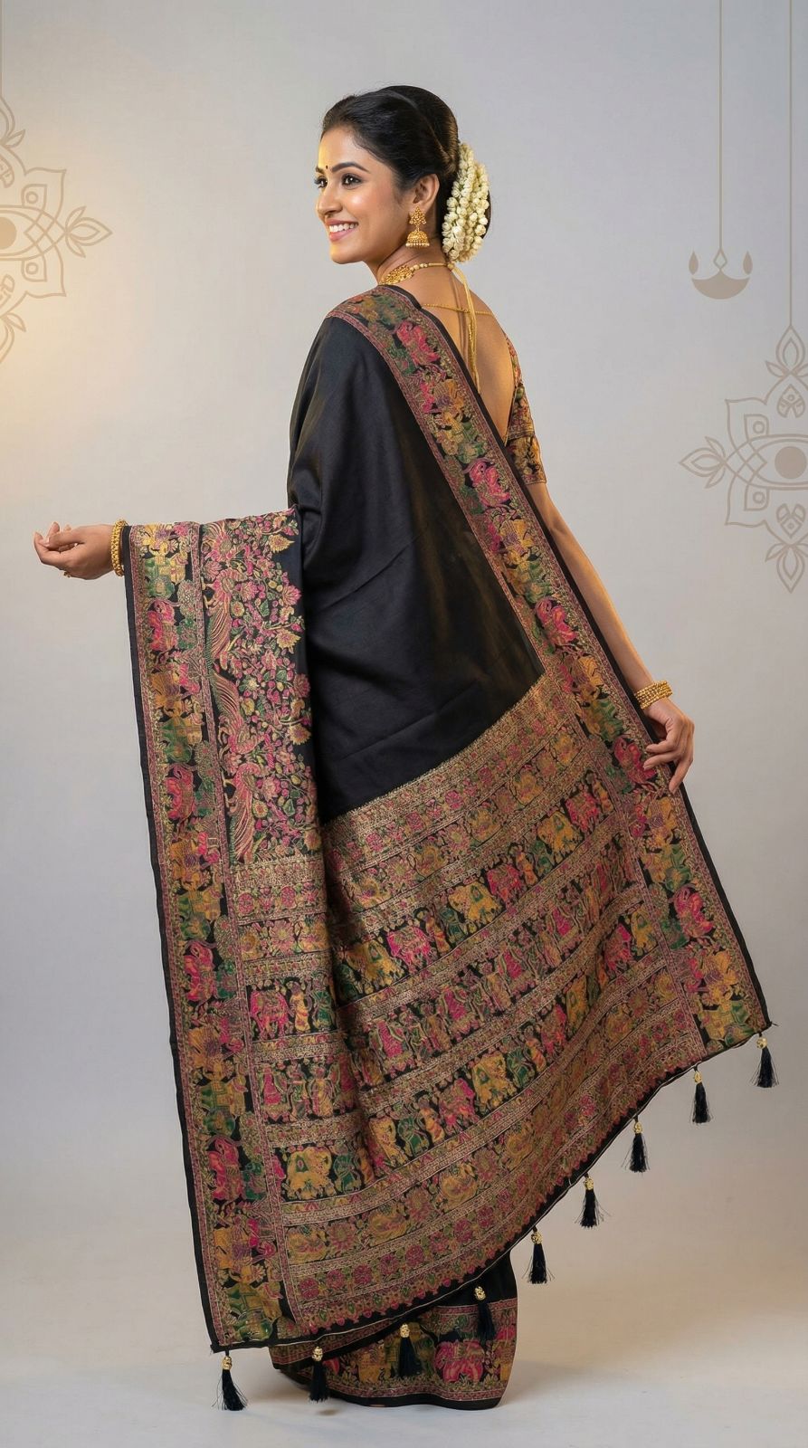 Traditional viscose pashmina silk saree with woven design
