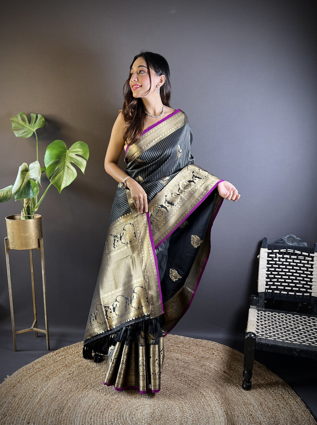 Kanchipuram silk saree with golden zari weaving work