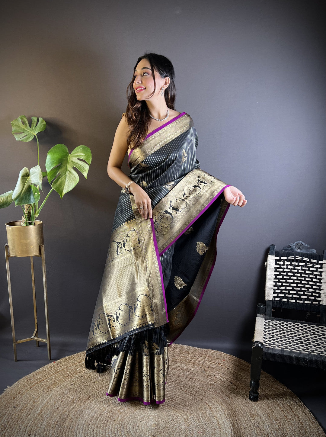 Kanchipuram silk saree with golden zari weaving work
