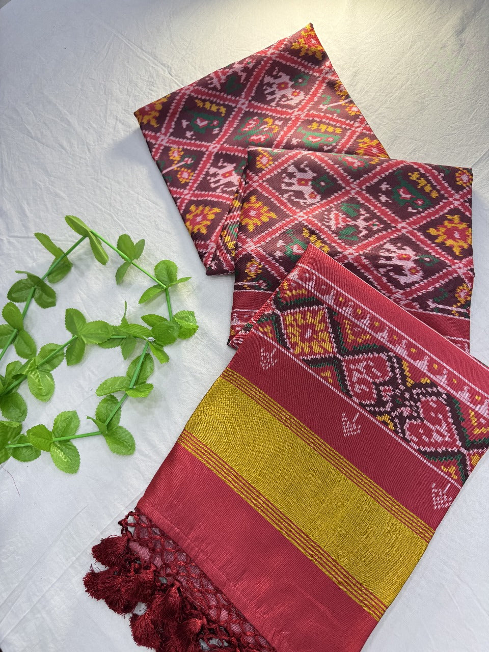 Patola silk saree with double ikkat printed work