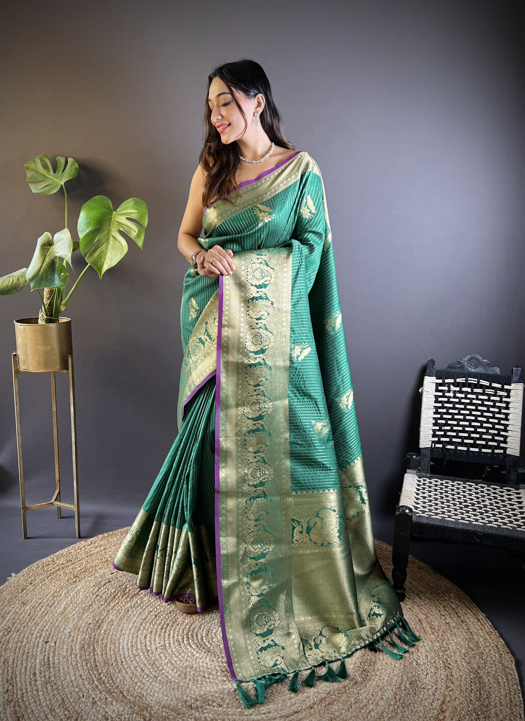 Kanchipuram silk saree with golden zari weaving work