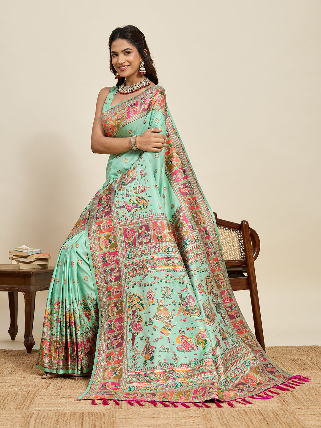 Pashmina silk saree with meenakari weaving work