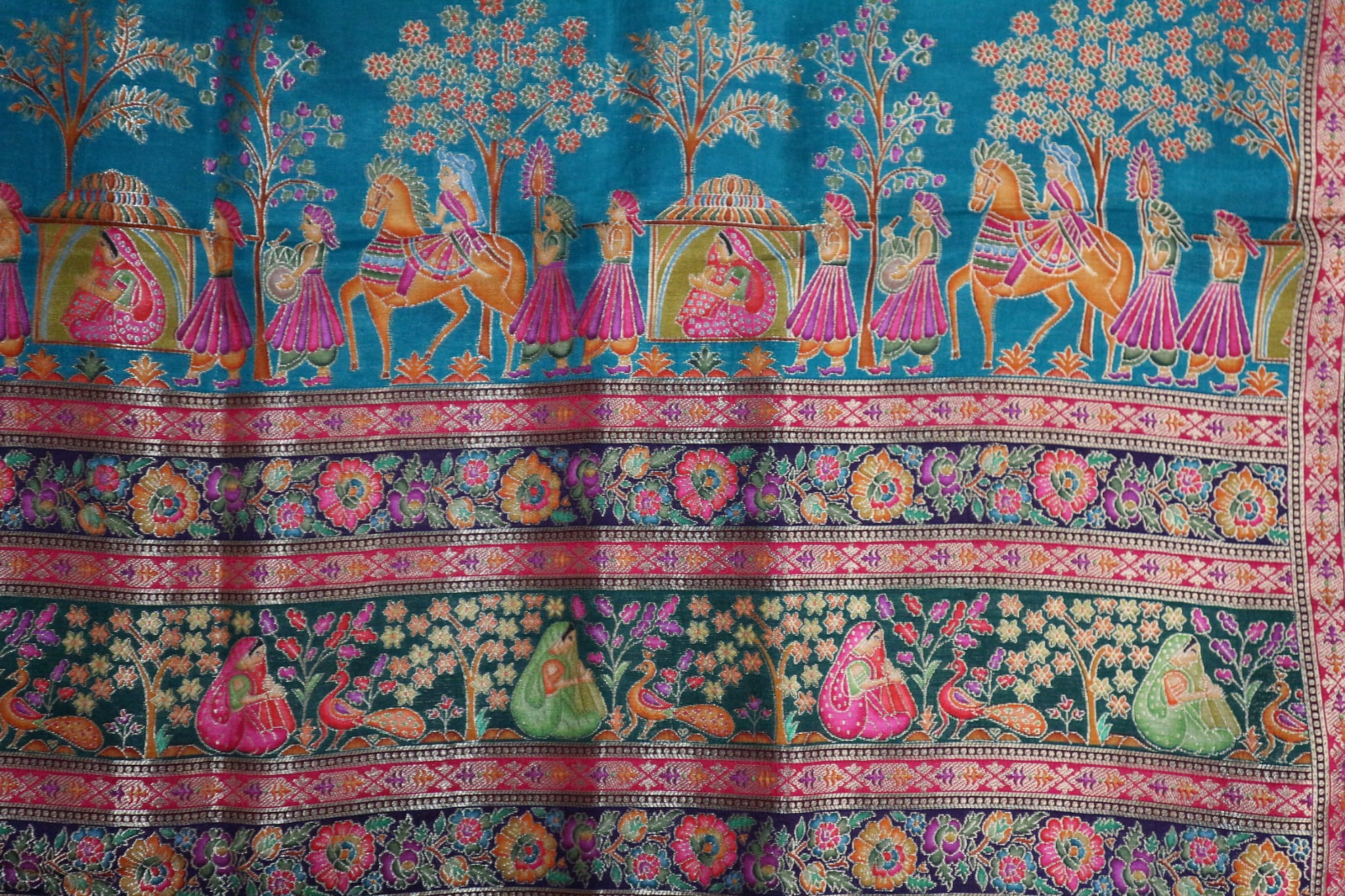 Caravan in Turquoise - Silk Dupatta