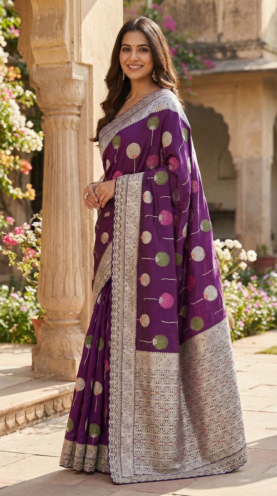 Pure khaddi georgette silk saree with coding sequence less border