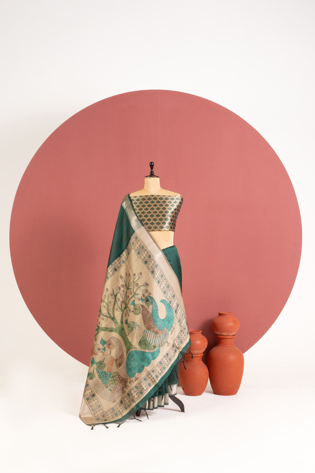 Khadi raw silk saree with kalamkari printed work