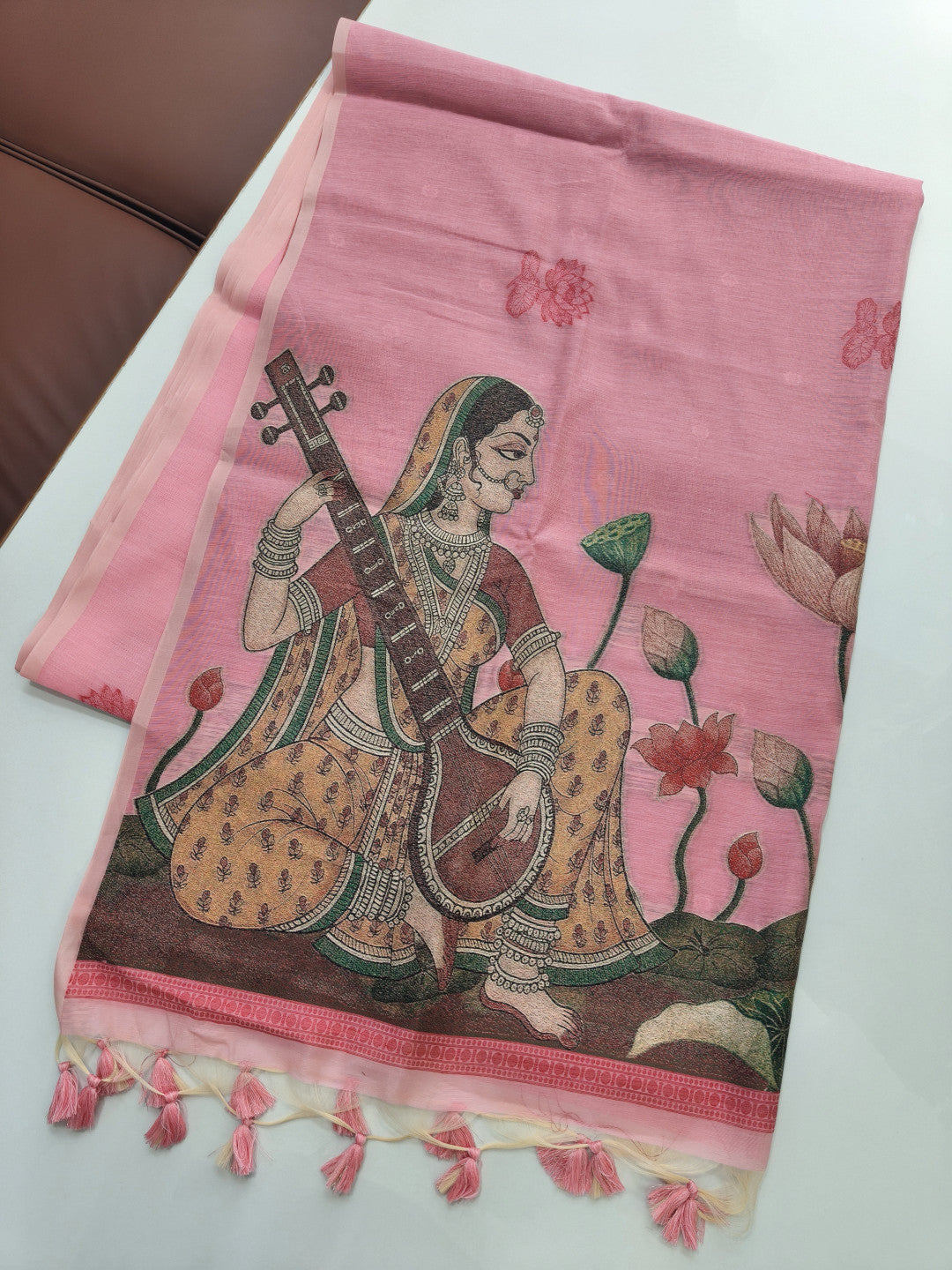 Muga cotton saree with mithila concept weaving pallu