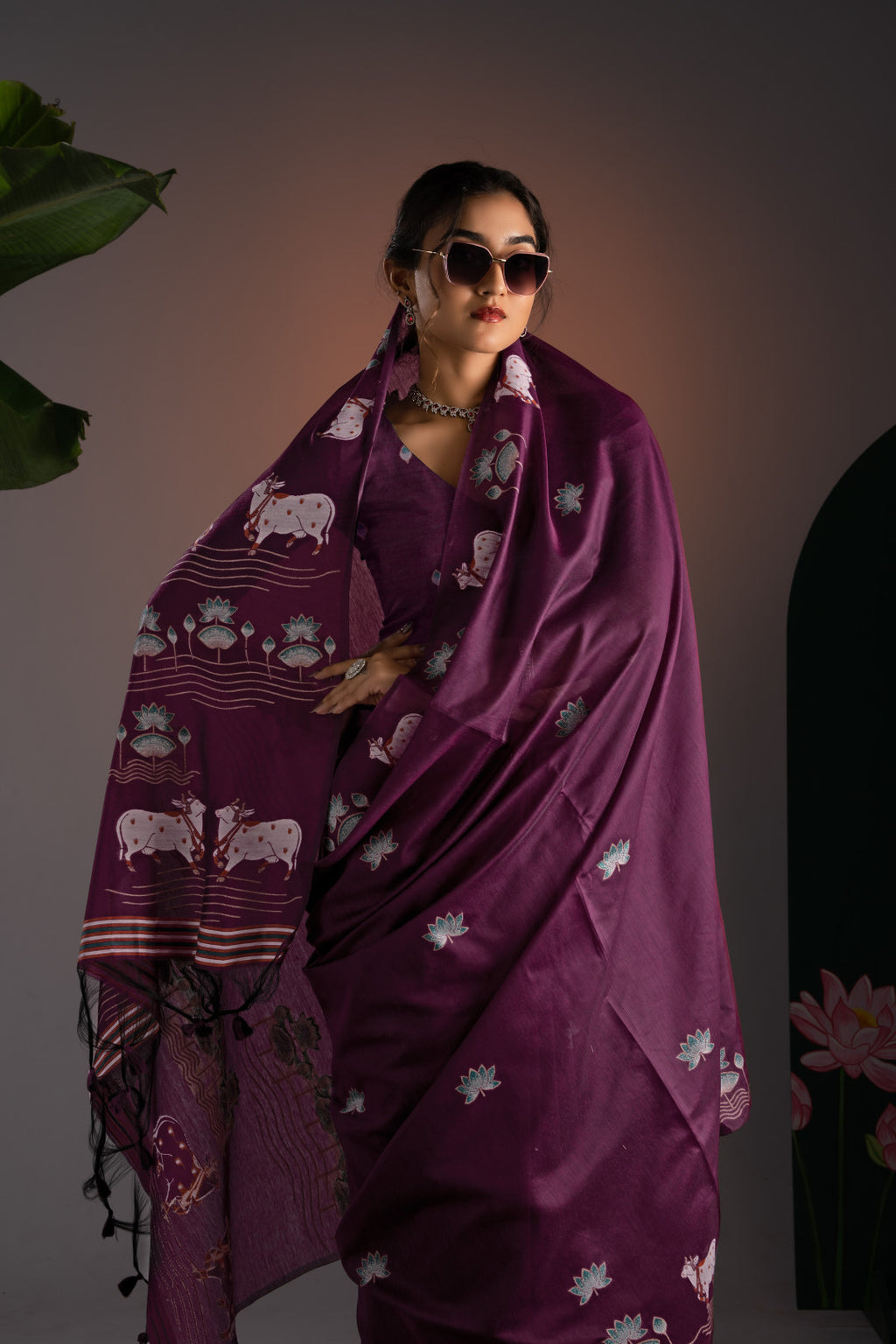 Soft Muga cotton saree with pichwai border weaving work