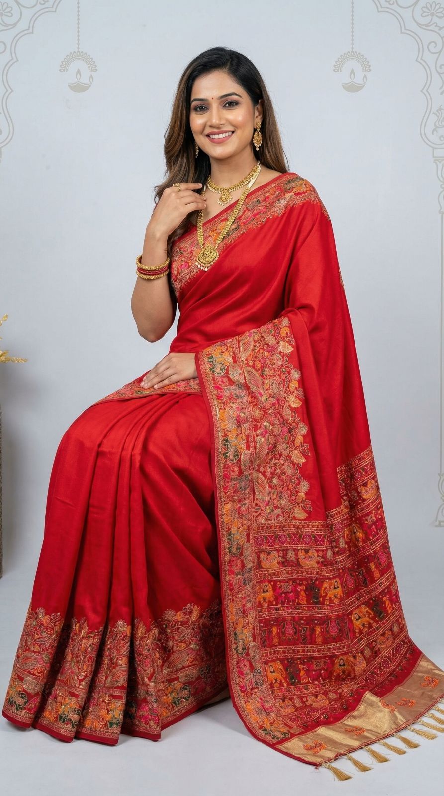 Soft Rajwadi pashmina silk weaving saree with lagdi patta pallu