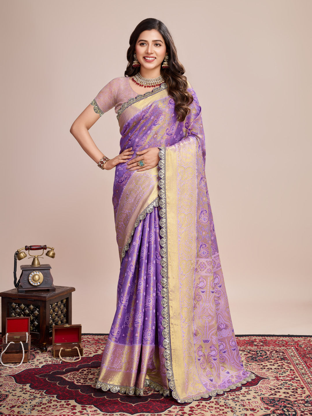 Kanjivaram silk saree with zari weaving work