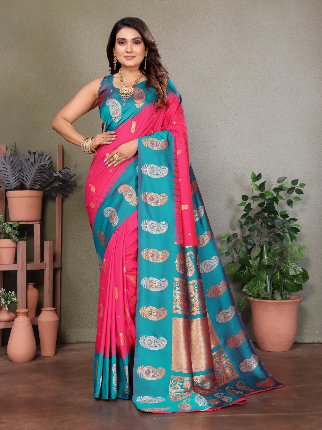 Traditional banarasi silk saree with zari weaving work
