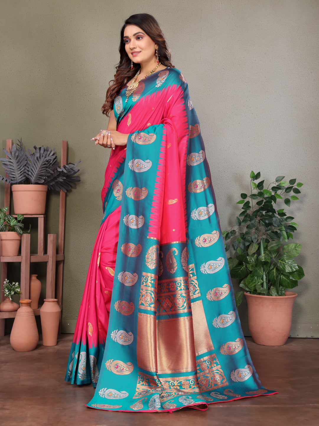 Traditional banarasi silk saree with zari weaving work
