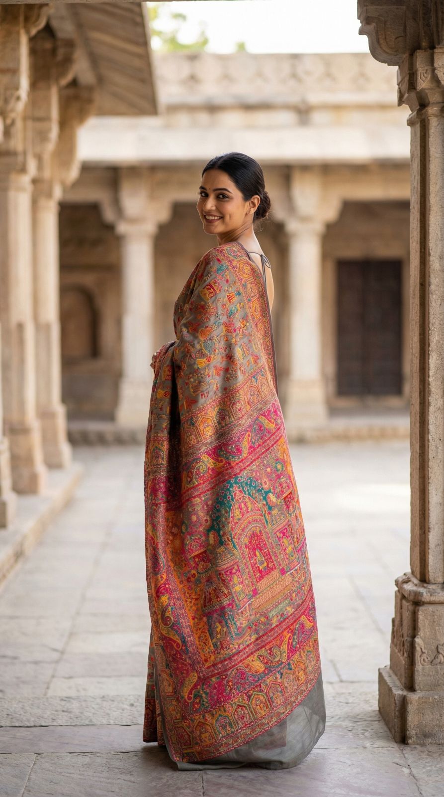 Traditional pashmina silk saree with woven design