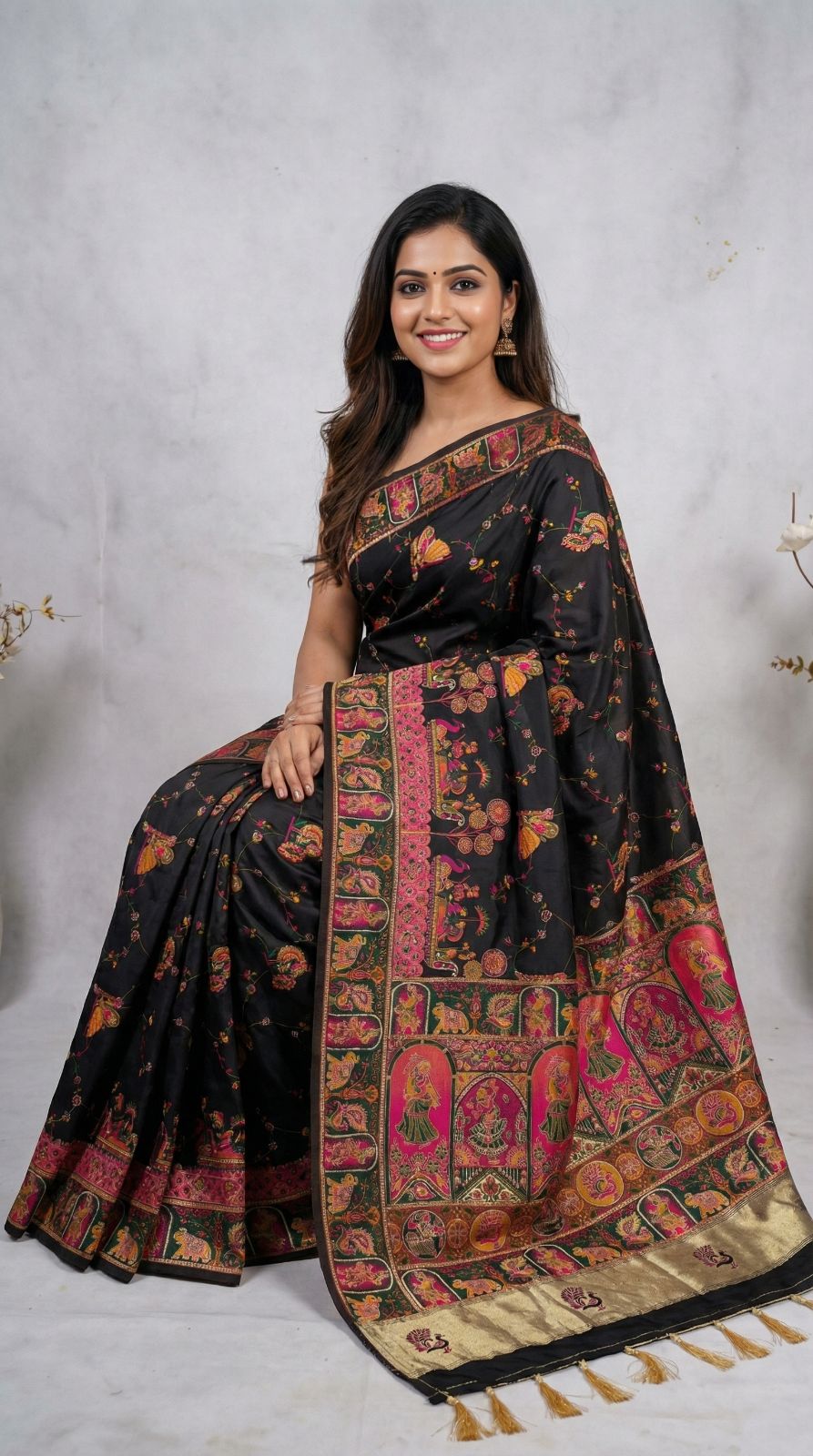 Rajwadi viscose pashmina silk weaving saree with lagdi patta pallu