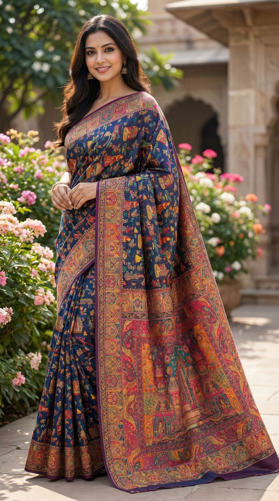 Traditional pashmina silk saree with woven design