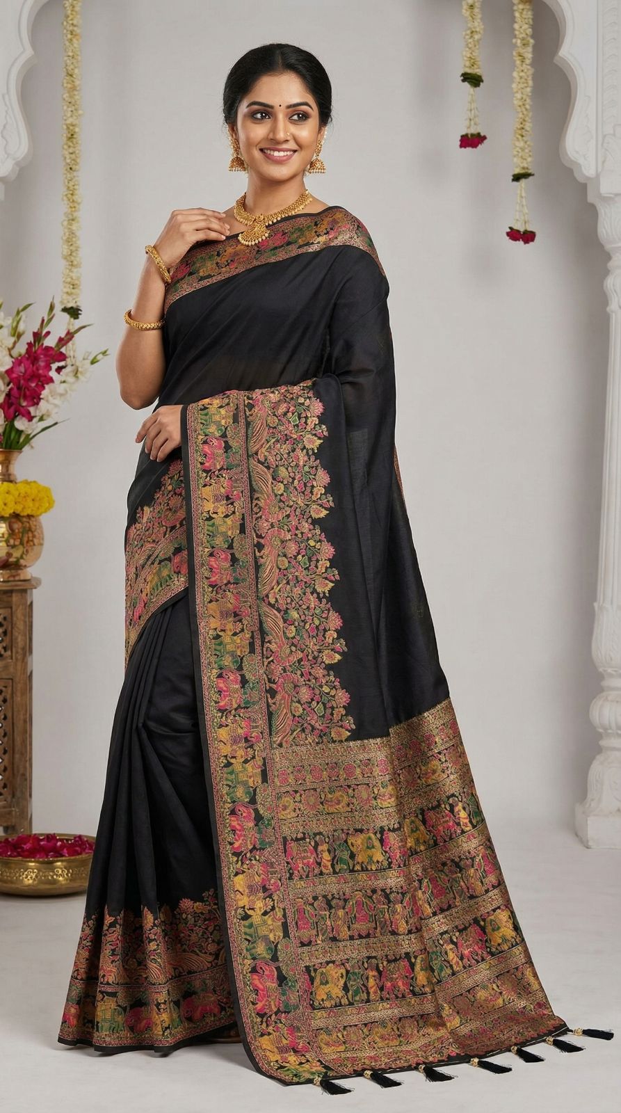 Traditional viscose pashmina silk saree with woven design