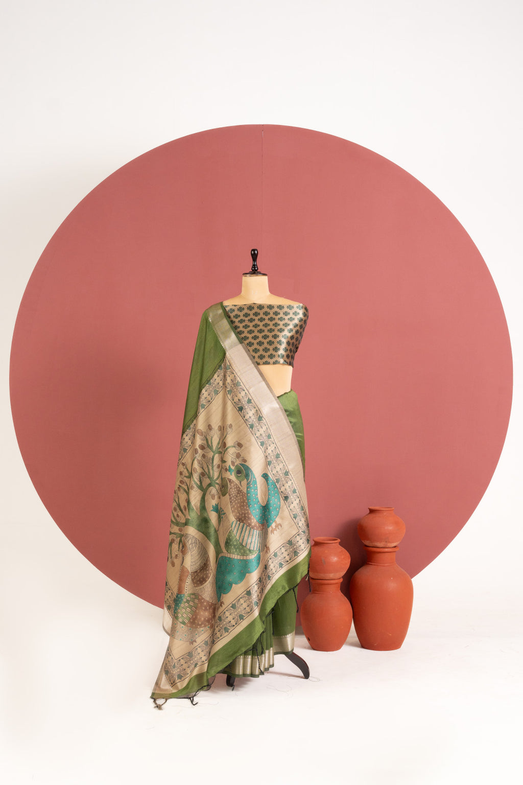 Khadi raw silk saree with kalamkari printed work