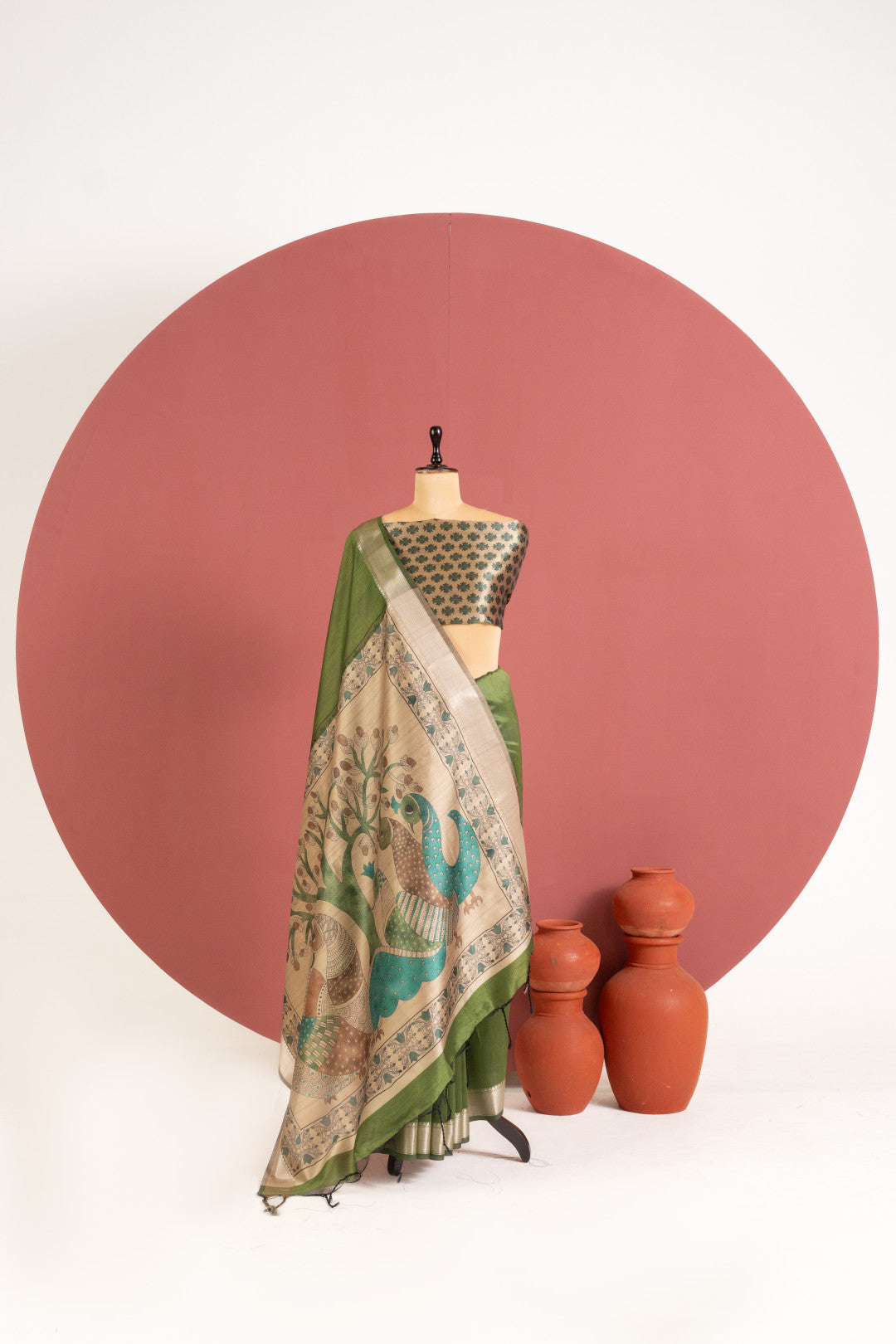 Khadi raw silk saree with kalamkari printed work