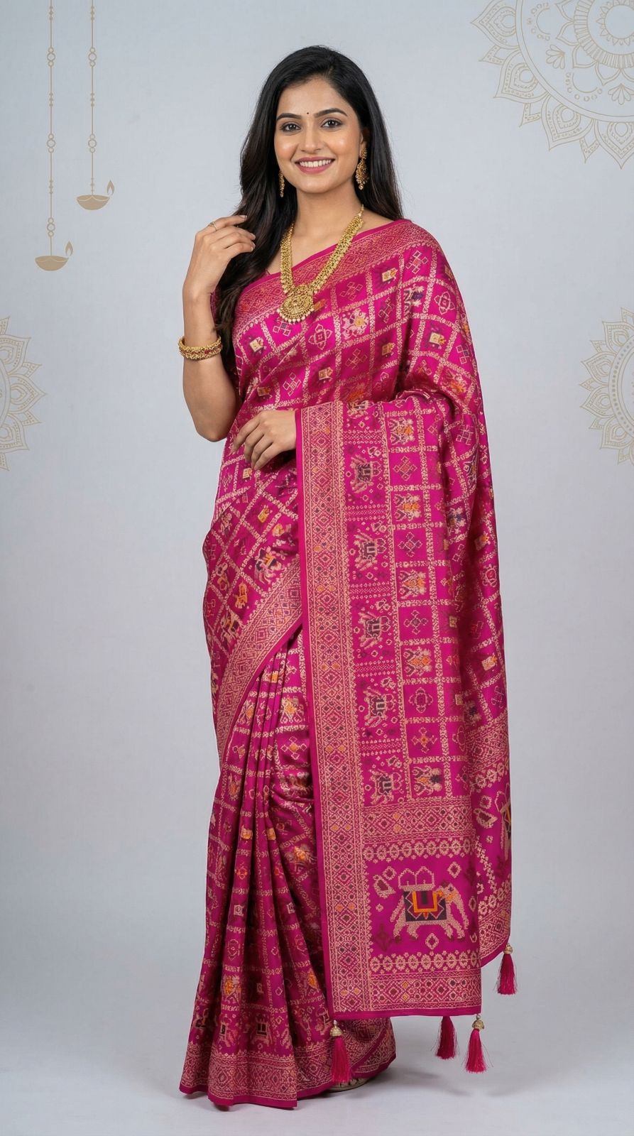 Traditional patola silk saree with meenakari zari weaving work