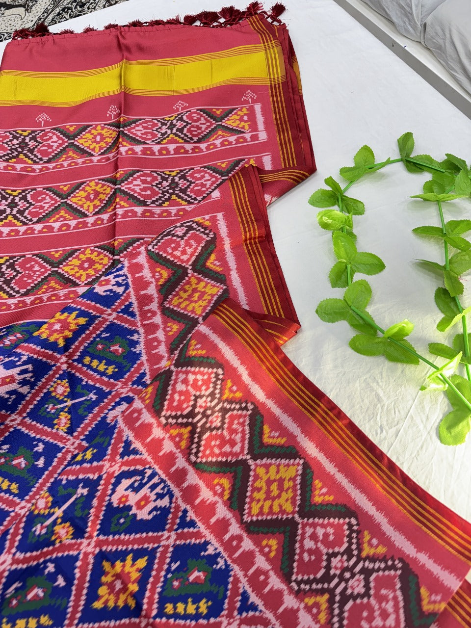 Patola silk saree with double ikkat printed work