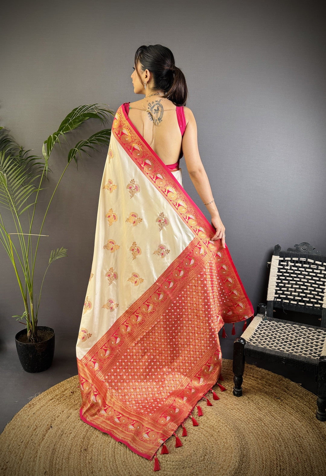 Traditional banarasi silk saree with zari weaving work