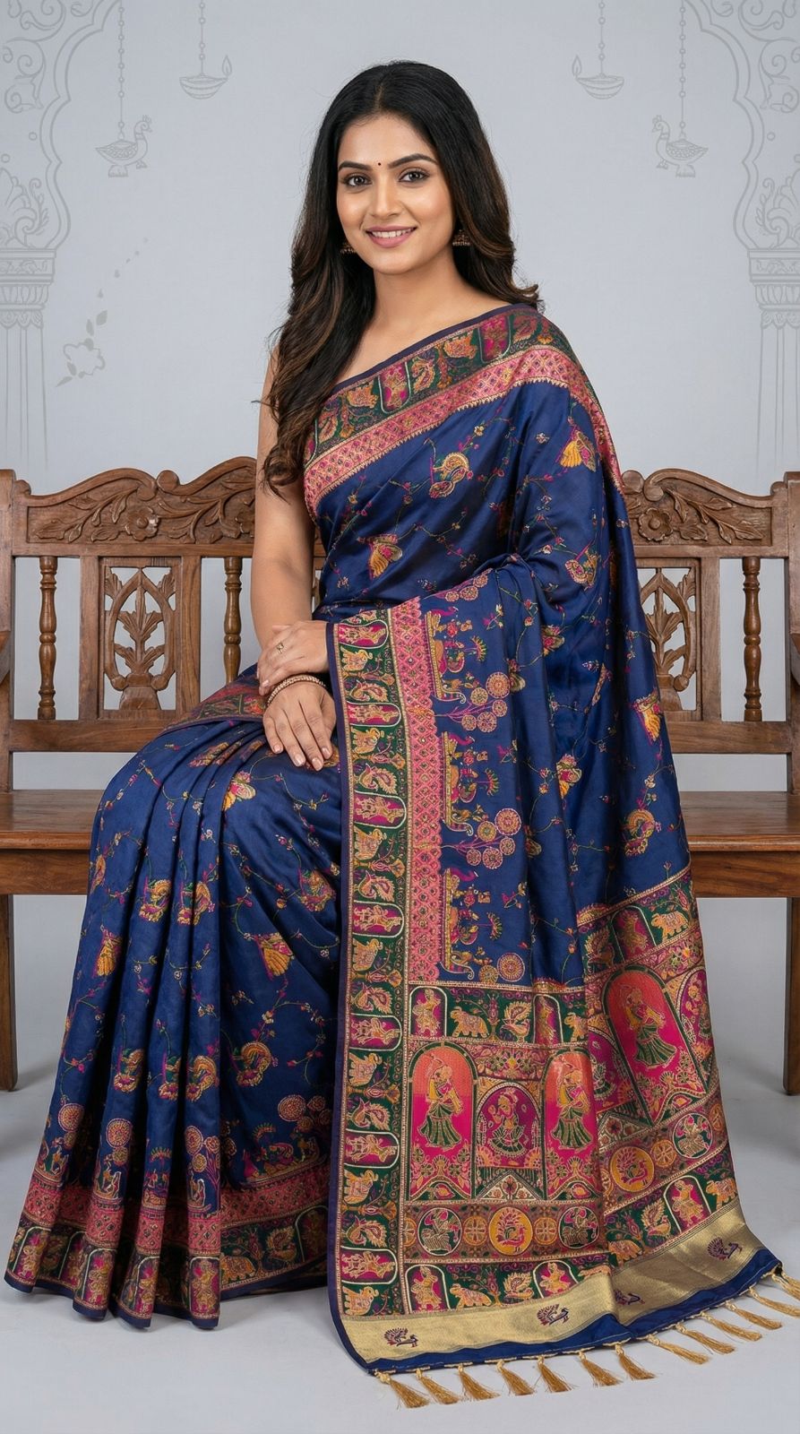 Rajwadi viscose pashmina silk weaving saree with lagdi patta pallu
