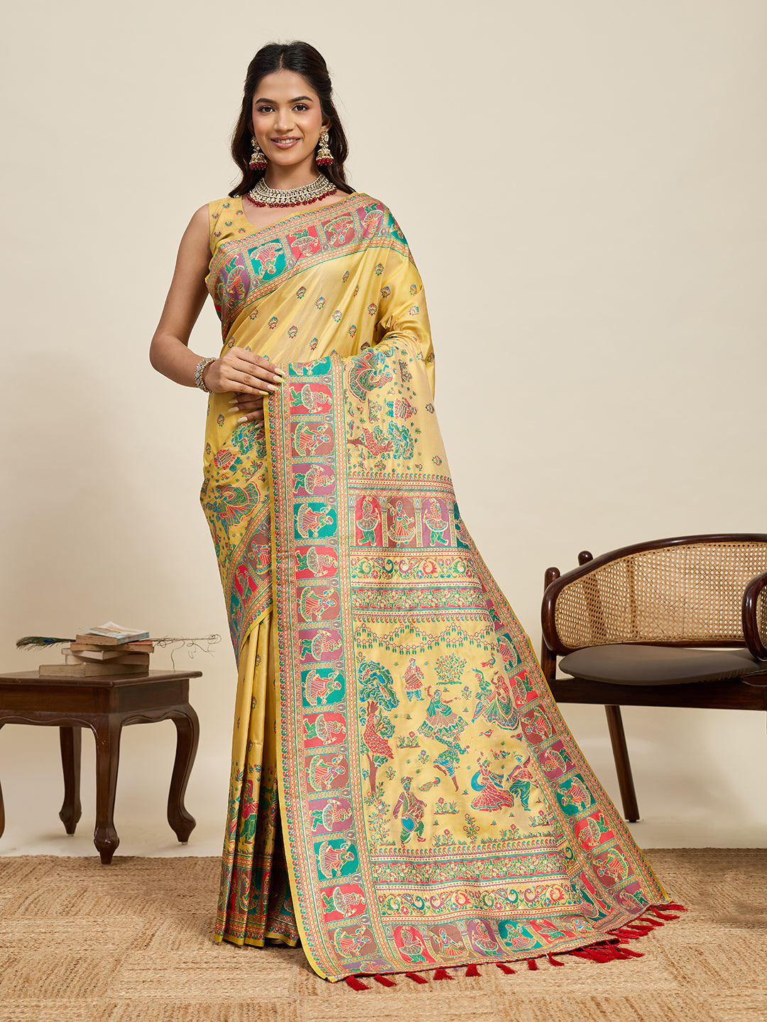 Pashmina silk saree with meenakari weaving work