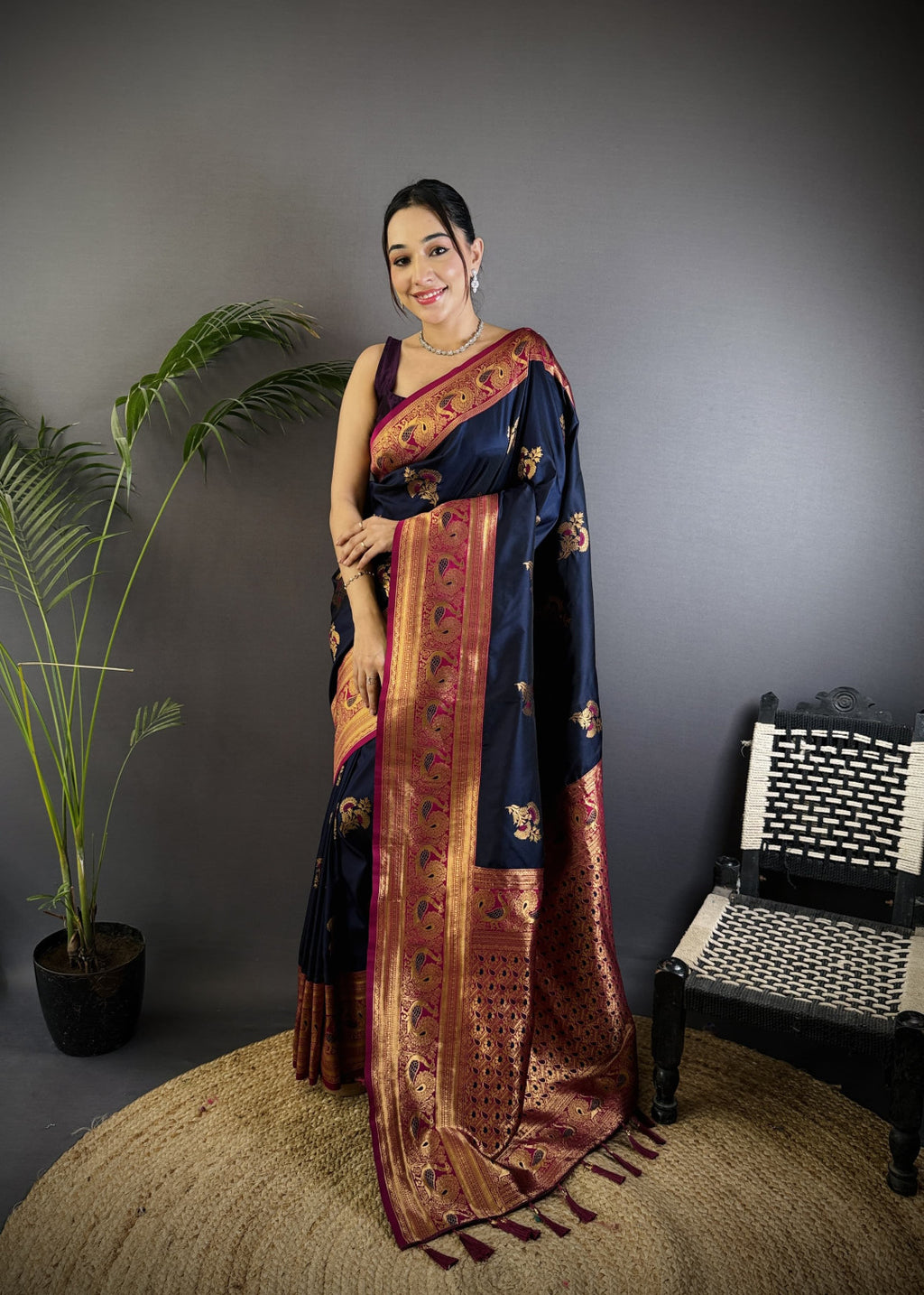 Traditional banarasi silk saree with zari weaving work