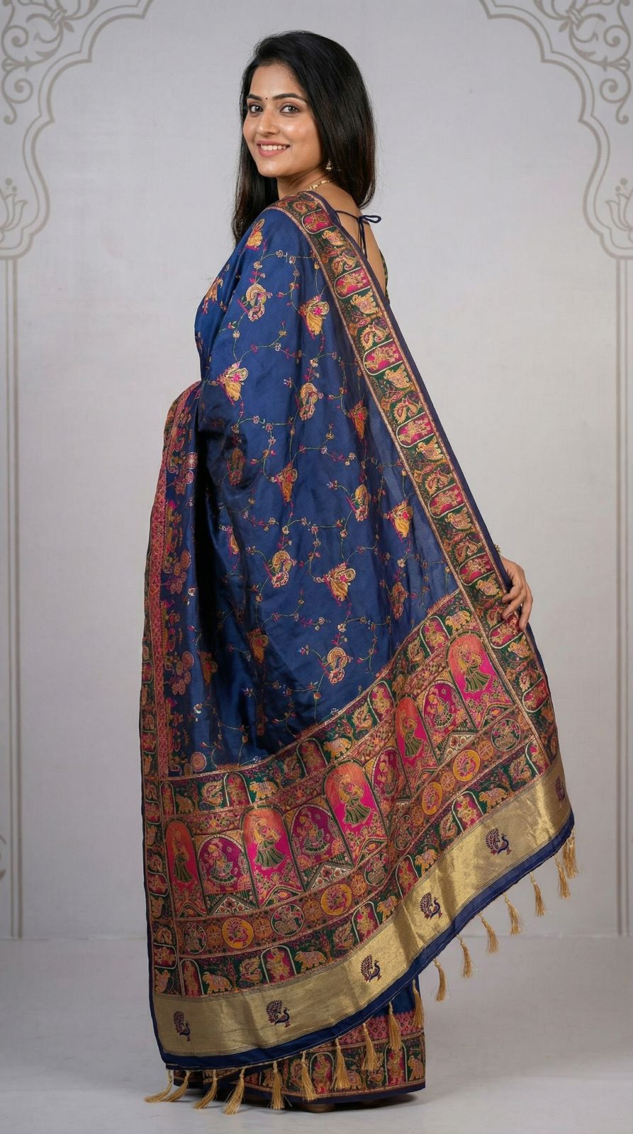 Rajwadi viscose pashmina silk weaving saree with lagdi patta pallu