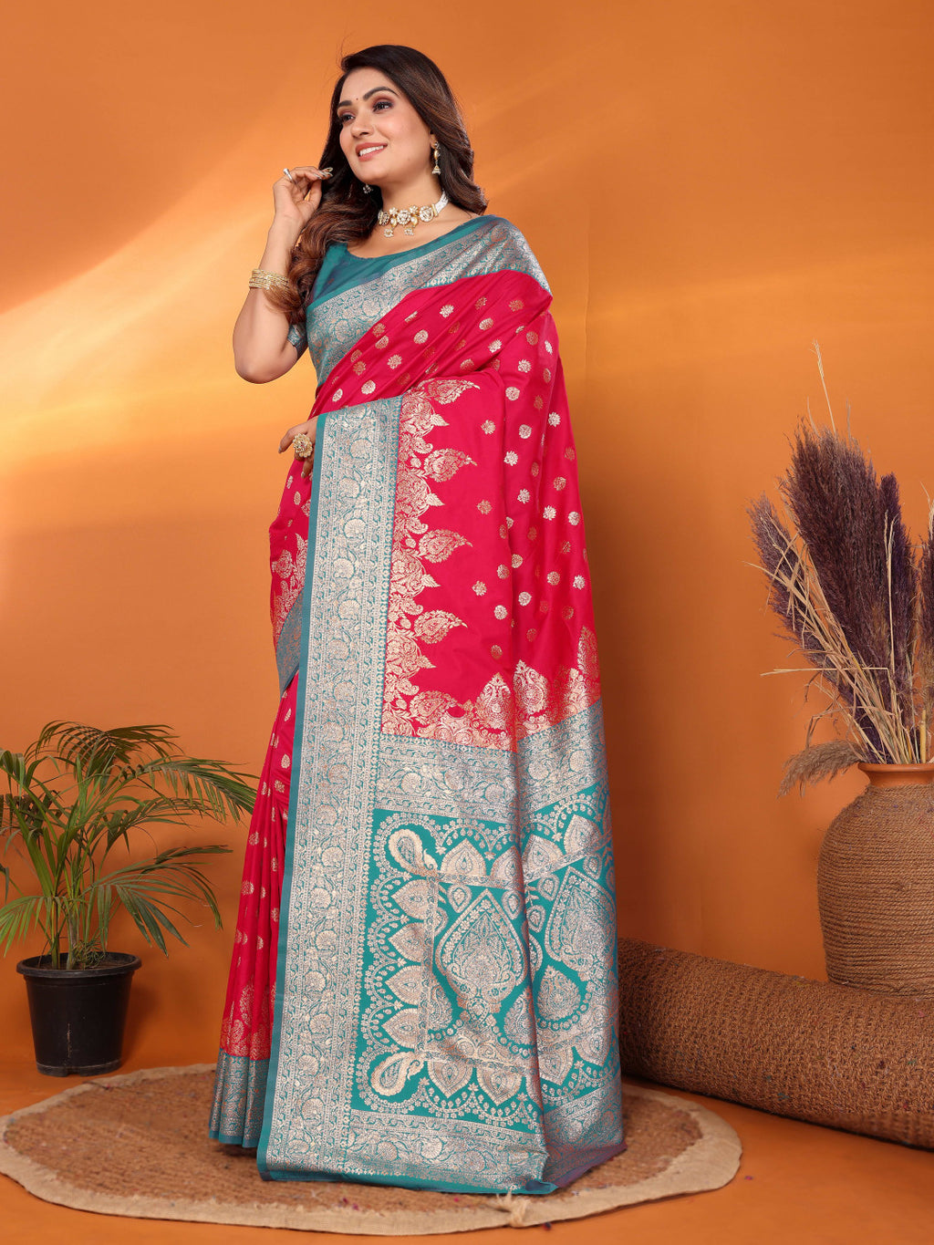 Traditional banarasi silk saree with zari weaving work