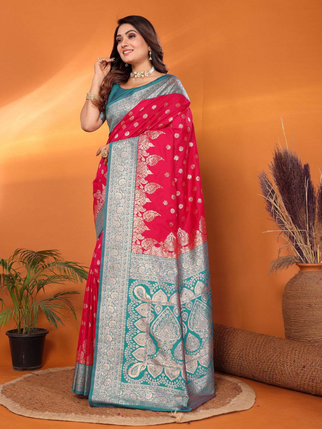 Traditional banarasi silk saree with zari weaving work